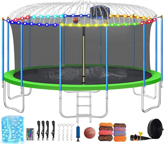 JMT-385290 Outdoor Round Jump Trampoline with Water Sprinkler and Safety Net, Available in Sizes 6FT to 16FT