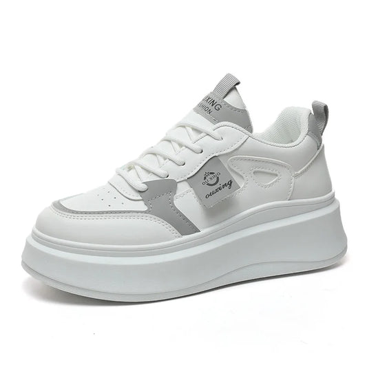 JMT-688074 SH709 New Casual Women's Shoes Autumn Solid Color Elevated Thick Sole Shoes Versatile Leather Durable Running Shoes