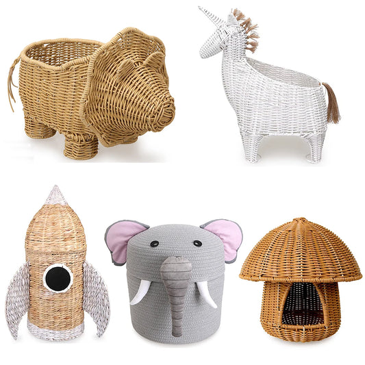 JMT-547722 Cute Cartoon Animal Cotton and Paper Rope Storage Basket for Kids' Rooms