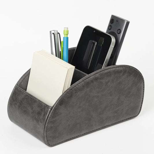 JMT-237066 Five-Compartment PU Leather Remote Control Holder for Organising and Desk Storage