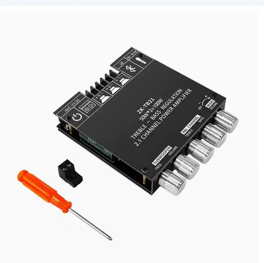 JMT-564234 ZK-TB21 2.1 Channel Power Amplifier with NE5532 and TPA3116D2 Technology, Supports 2x50W + 100W Subwoofer, DC 12-24V