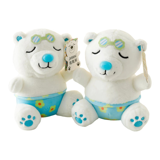 JMT-557066 Hugging Bear Plush Toy with Green Sunglasses and Blue Floral Shorts - Summer Edition