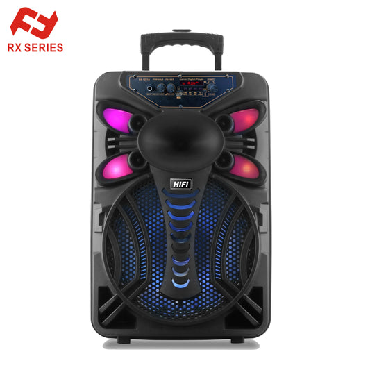 JMT-331722 12 Inch Portable Speaker with RGB LED Lights, Bluetooth, USB, TF, FM, and Karaoke Function