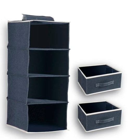 JMT-398026 4-Layer Cotton and Linen Fabric Hanging Organizer Box for Home Storage and Organisation