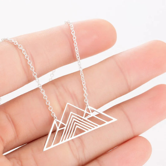JMT-127242 Stainless Steel Custom Personalized Trendy Art Triangle Necklace Mountain Charm Geometric Necklaces