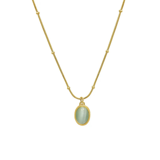 JMT-275274 New Trend 18K Gold Plated Opal Pendant Necklace Vintage Classic Stainless Steel Oval Natural Stone Necklace for Women Girls