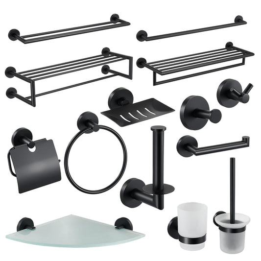 JMT-699082 Matte Black Stainless Steel 304 Bathroom Accessory Set with Towel Rack and Toilet Paper Holder
