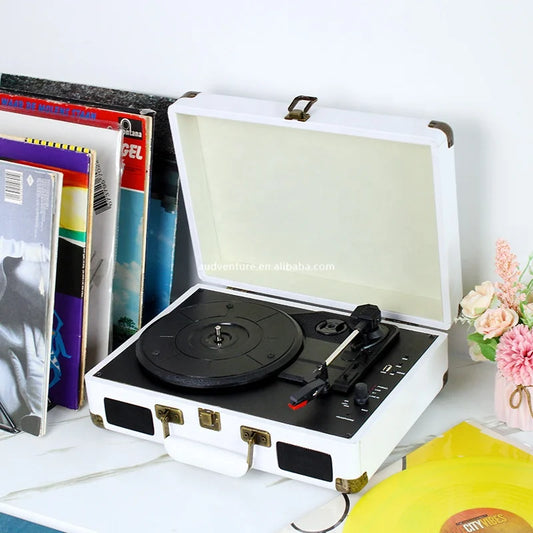 JMT-226826 Bluetooth Suitcase Record Player with 3 Speed Options and Integrated Speakers