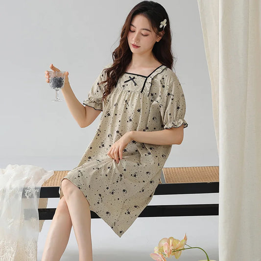 JMT-016586 New Design Plus Size Spring and Autumn Cotton Nightdress Loose Casual Pregnant Women Long Skirts
