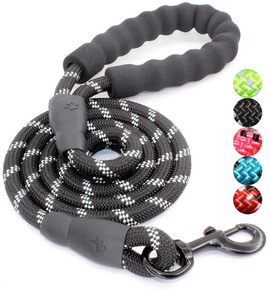 JMT-283594 Durable Nylon Dog Leash with Poop Bag Holder - Available in 4ft, 5ft, 6ft, and 7ft
