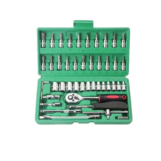 JMT-209226 46-Piece 1/4 Inch Drive Metric Socket and Ratchet Wrench Tool Set for Automotive and Household Repairs