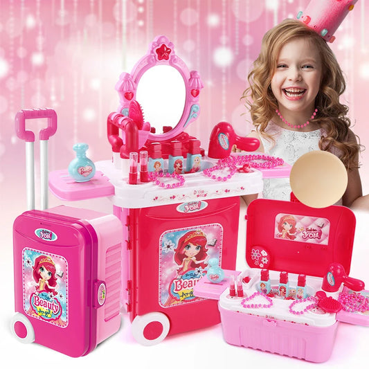 JMT-698826 3-in-1 Pretend Play Trolley Suitcase with Doctor and Makeup Toy Set for Girls
