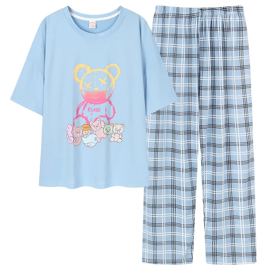 JMT-508106 Perfect Quality Nightclothes Cartoon Pyjamas Women'S Sleepwear Home Wear 2 Piece Set Short Sleeve Trouser Loose Pajamas