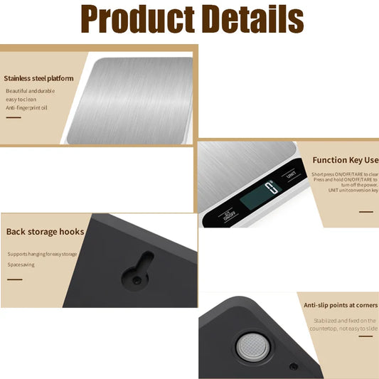 JMT-367562 Smart Stainless Steel Kitchen Scale 5kg/10kg Accurately Weigh Ingredients