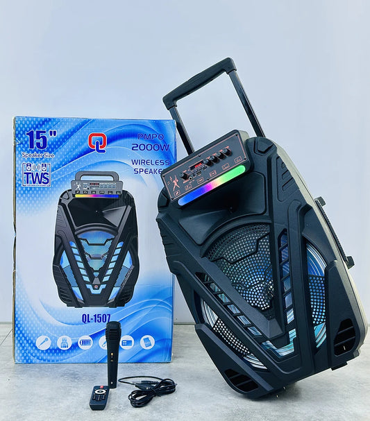 JMT-069578 15 Inch Portable Trolley Speaker with Wireless Sound and Subwoofer