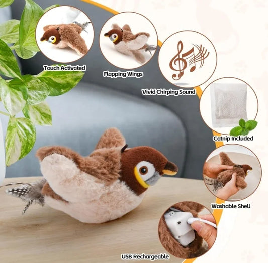 JMT-154506 Rechargeable Interactive Cat Toy with Touch Activation and Chirping Flapping Bird for Indoor Kittens