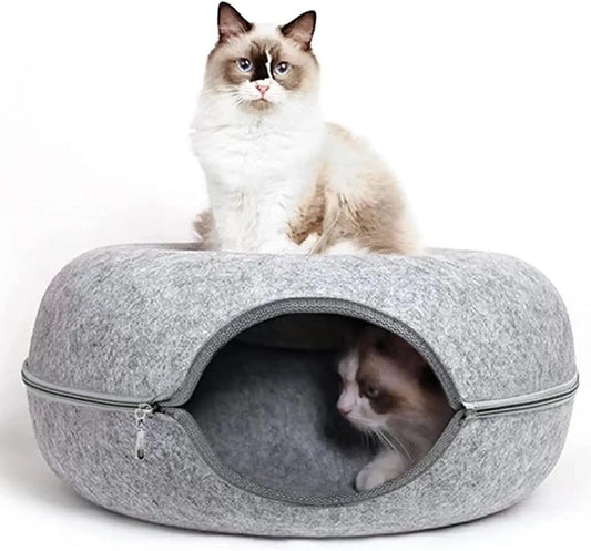 JMT-602058 Detachable and Washable Felt Cat Tunnel Bed - Cozy Donut Nest for Cats