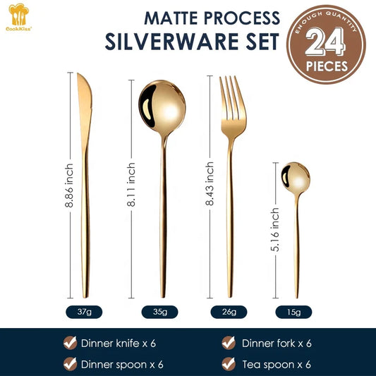 JMT-194570 24-Piece Gold Stainless Steel Flatware Set with Gift Box for Parties and Weddings