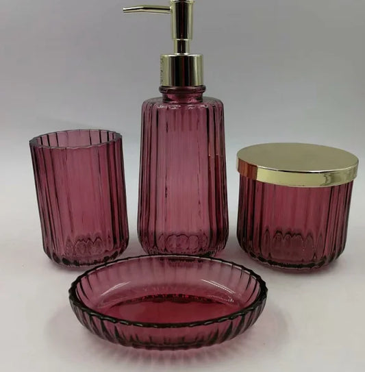 JMT-747658 Luxury Clear 4-Piece Glass Bathroom Accessories Set for Home and Hotel Use