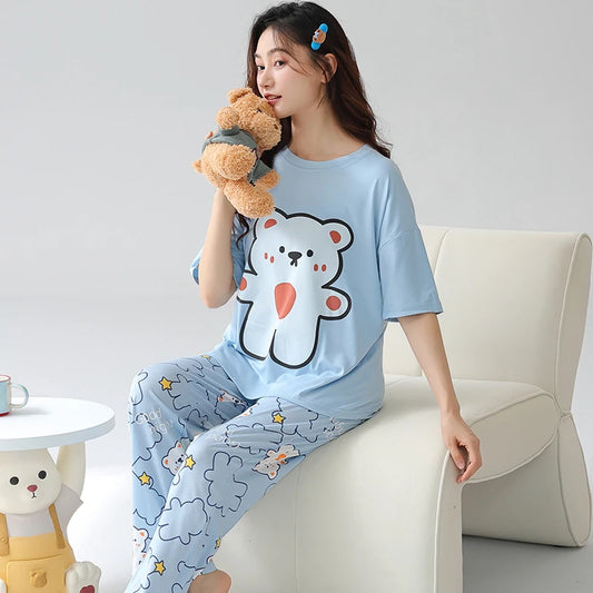 JMT-311498 New Thin Pajamas Casual Loose Short-sleeved Trousers Suit Summer Outerwear Cotton Home Service