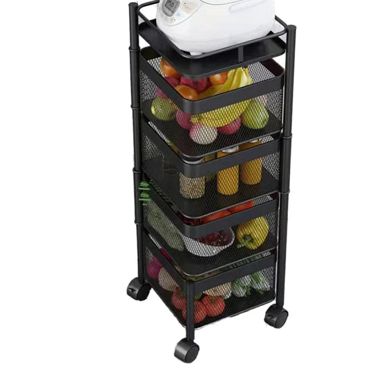 JMT-118922 Adjustable 2-5 Layer Kitchen Storage Trolley with Wheels and Square Metal Shelves
