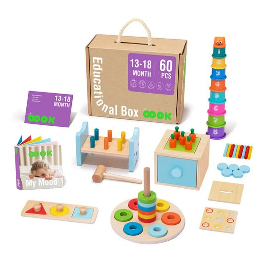 JMT-048074 Montessori Wooden Building Blocks and Hammer Pounding Toy Educational Play Set