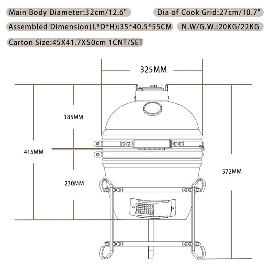 JMT-334218 Portable Kamado Charcoal Grill for Outdoor Barbecuing, Fits 13 to 27 Inch Egg Grills