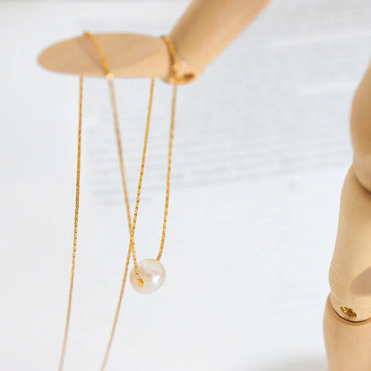 JMT-471882 Newest Design Simple Single Pearl Stainless Steel Wire Chain Necklace Jewelry