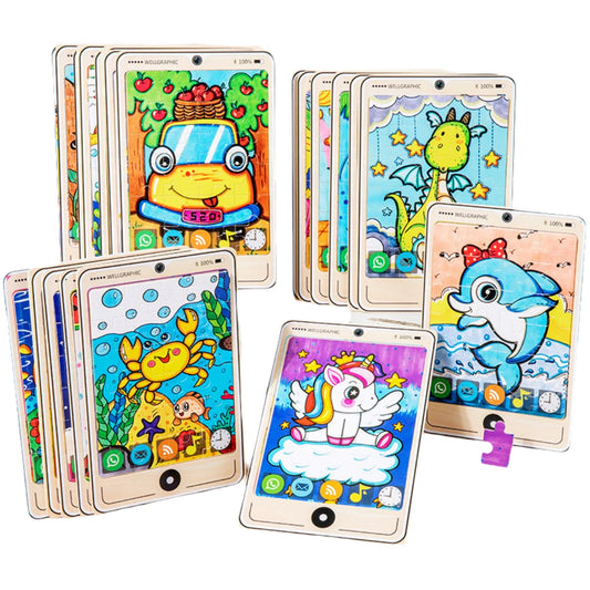 JMT-458570 Wooden Buckle Puzzle with 22 Patterns - 24 Piece Early Learning Educational Toy