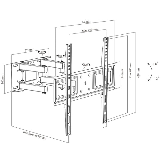 JMT-466442 Full Motion Articulating Swivel TV Wall Mount for 26-65 Inch Flat and Curved Screens