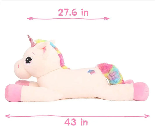 JMT-904010 Giant 43-Inch Beige Plush Unicorn Toy for Girls' Birthdays and Gifts