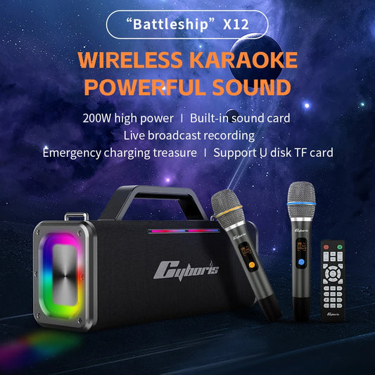 JMT-528650 X12 200W Portable Subwoofer Speaker with Wireless Microphone Support for Outdoor Karaoke