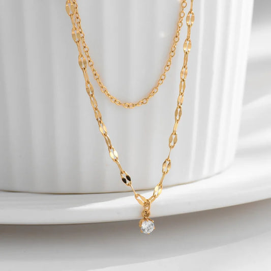 JMT-292234 2024 Hot Sale Wholesale Stainless Steel Chain Lip Chain With CZ Zircon Diamond Dangling O Ring Linked Chain Necklace Women Hot