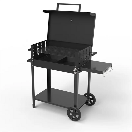 JMT-270986 Extra Large Heavy-Duty Charcoal BBQ Grill with Foldable Side Table for Outdoor Cooking