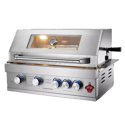 JMT-008842 Heavy-Duty 304 Stainless Steel Outdoor BBQ Grill with Rotisserie, Gas & Charcoal Dual Function