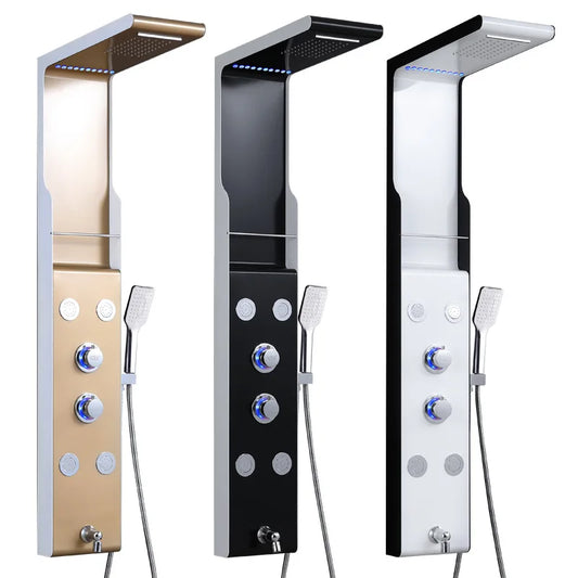 JMT-007178 Stainless Steel Wall Shower Panel with Waterfall Feature, Cold & Hot Water Control, Model YL5503