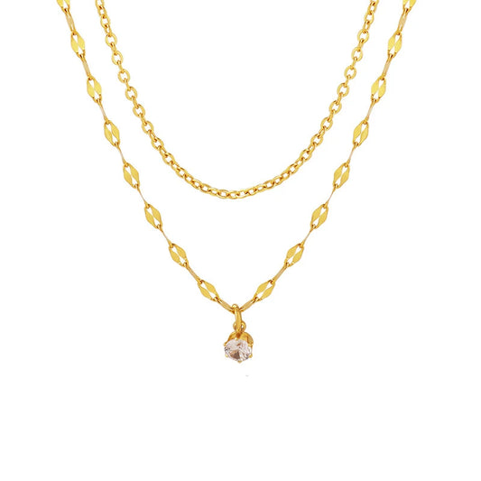 JMT-292234 2024 Hot Sale Wholesale Stainless Steel Chain Lip Chain With CZ Zircon Diamond Dangling O Ring Linked Chain Necklace Women Hot