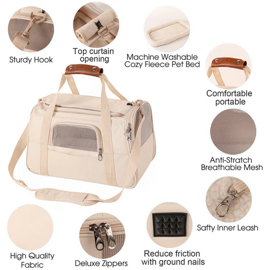 JMT-667594 Durable Foldable Cat Travel Carrier with Mesh Ventilation and Dual-Use Storage Pocket