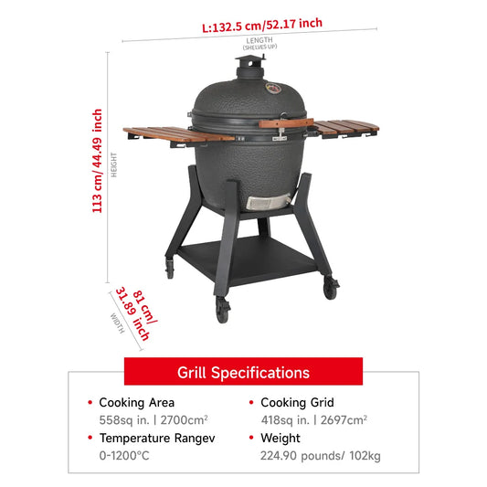JMT-268682 Dark Grey XL Professional Charcoal Grill for Outdoor BBQ and Cooking