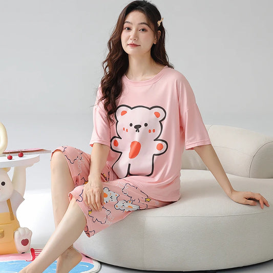 JMT-770250 Cotton Pajamas for Women Comfy Loungewear Women Crop Top and Pants Two Piece Pyjamas Womens Sleepwear Sets
