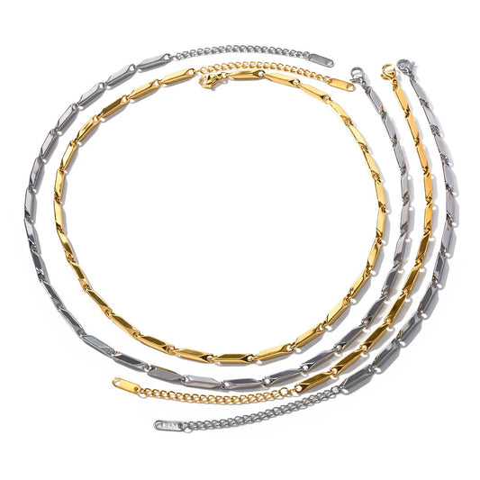 JMT-718218 2024 New Arrival Two Tone Gold Chain 18k Gold Plated Stainless Steel Non Tarnish Melon Seeds Handmade Fashion Jewelry Necklaces