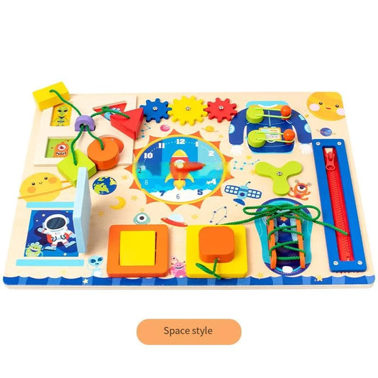 JMT-245322 Montessori Wooden Space Busy Board for Early Learning and Sensory Play