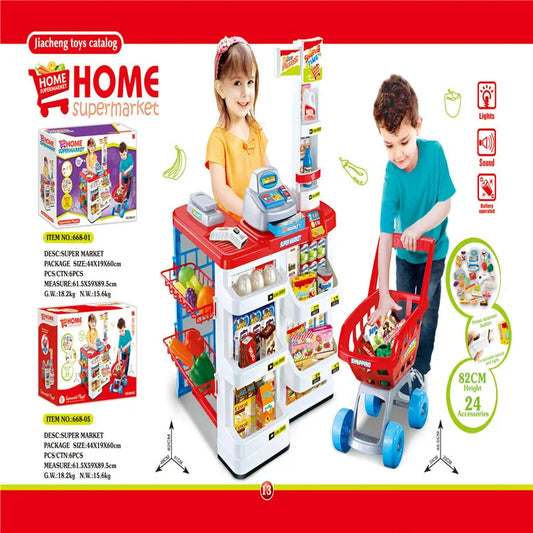 JMT-354186 Cashier Counter Playset with Shopping Cart and Tent House for Kids