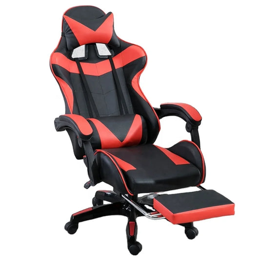 JMT-616842 Red and Black PU Leather Gaming Chair with Recline Function and Adjustable Footrest
