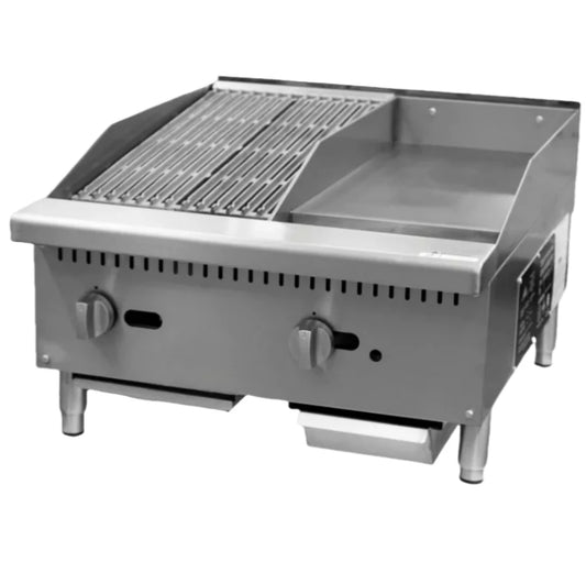 JMT-007690 24" Commercial Gas Griddle with Charbroiler for Professional Cooking