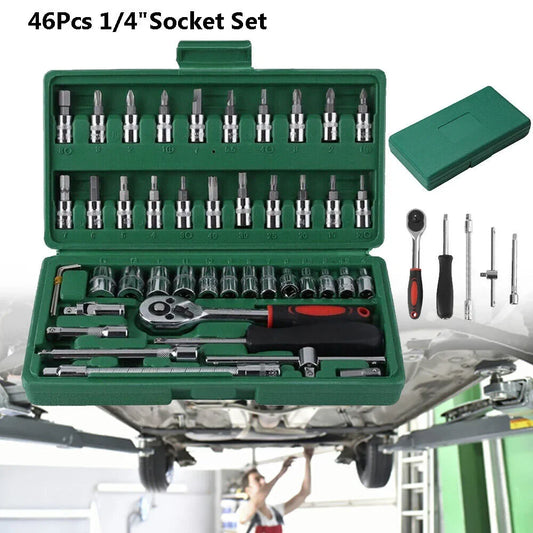 JMT-209226 46-Piece 1/4 Inch Drive Metric Socket and Ratchet Wrench Tool Set for Automotive and Household Repairs
