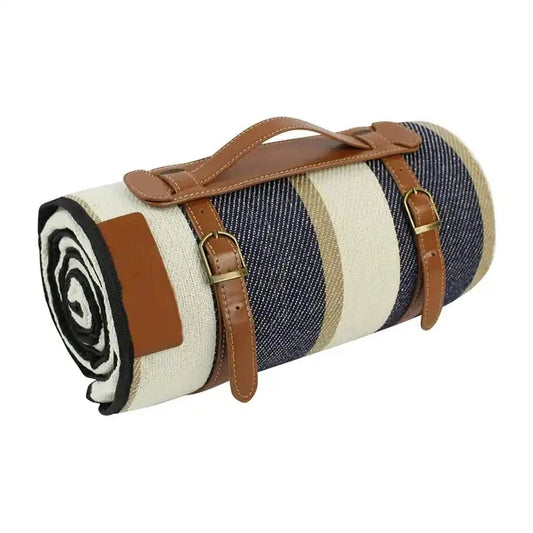 JMT-847306 Outdoor Waterproof Acrylic Plaid Picnic Blanket with Leather Strap - Foldable Moisture-Proof Camping Rug