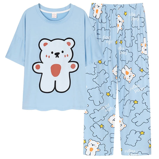 JMT-311498 New Thin Pajamas Casual Loose Short-sleeved Trousers Suit Summer Outerwear Cotton Home Service