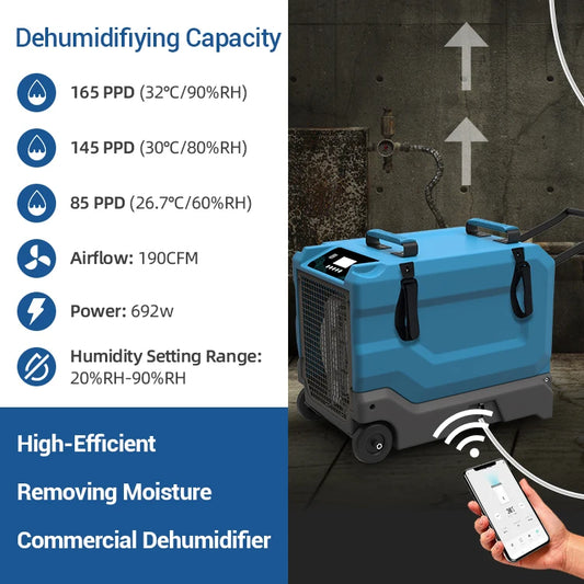 JMT-622026 180 PPD Commercial Industrial Dehumidifier for Water Damage Restoration