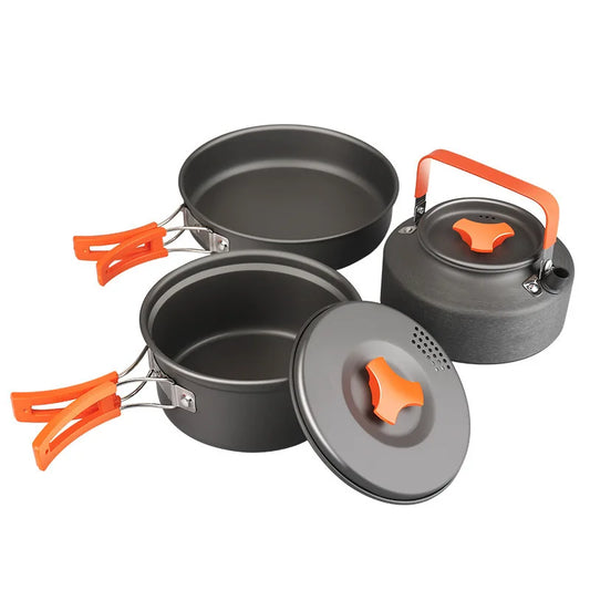JMT-794122 Portable Anodised Camping Cookware Set with Foldable Stove and Hanging Pot for Outdoor Cooking